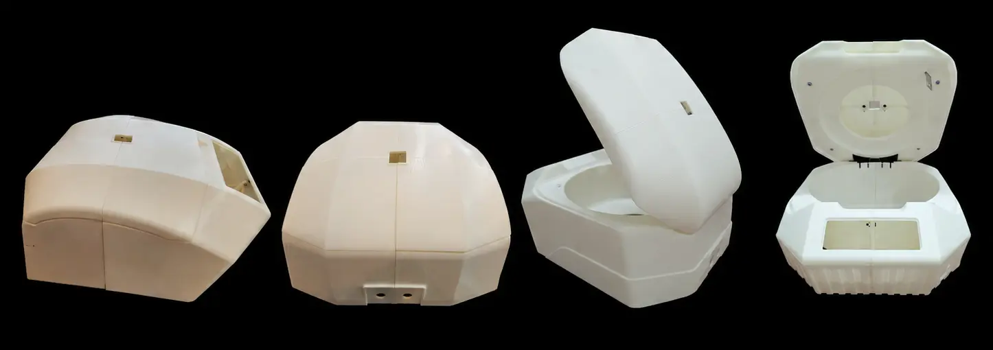 3D printed prototypes of centrifuge enclosure validating fit, form, and finish
